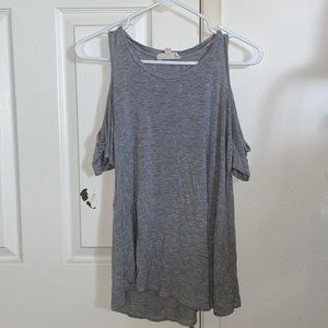 gray, open shoulder, hippie rose shirt!!